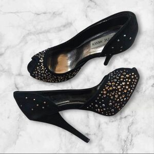 Steve Madden Lannaa Suede Heels With Rhinestones And Peek A Boo Toe Size 6 5